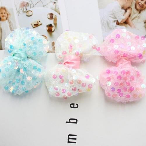 10pcs/lot Mesh Hair Bows Clips Shining Sequins Girls Hairpin Handmade Hairbows Kids Alligator Clips Barrette Hair Accessories
