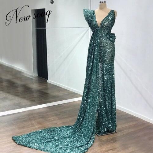 Middle East Beading Evening Gowns V Neck Mermaid Party Dresses Robe De Soiree See Through 2021 Prom Dress Woman Celebrity Dress