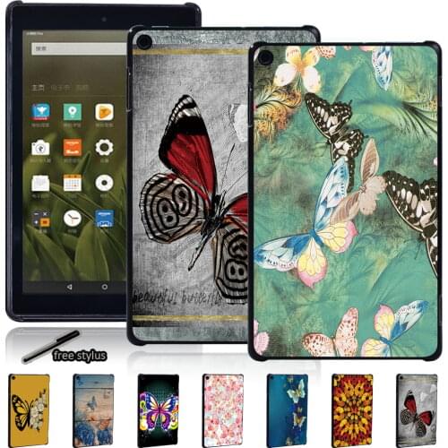 Tablet Hard Shell Case for Amazon Fire 7(5/7/9th)/HD 8(6/7/8th)/HD 10(5/7/9th) Shockproof Butterfly Series Slim Back Case + Pen