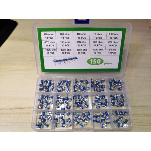 150pc=15Value RM-065 adjustable resistor kit box 100R~1M potentiometer 101 201 501 102 202 502 103 203 303 503 104 204 504 105 k