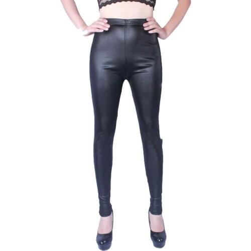2021 Women High Elastic Thin Faux Leather Leggings Large Size Xl-5XL Imitation Leather Pants Skinny Shiny Black Plus Leggings