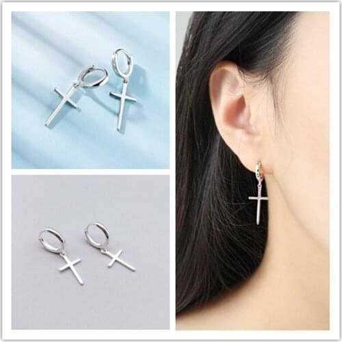 2021 New Simple Design Personality Cross Huggie Hoop Earring Silver Color Hypoallergenic Ear Jewelry For Women Men Gifts