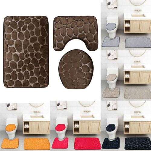 3Pcs Non-slip Soft Bath Pedestal Mat Toilet Lid Carpet Bathroom Washable Rug Set