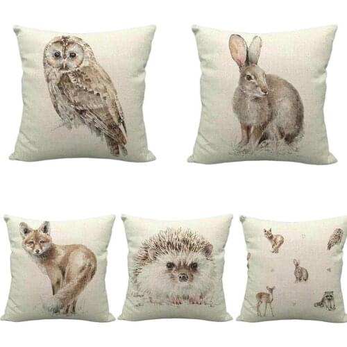 45x45cm Hedgehog Fox Rabbit Owl Pillow Case Decor Animal Cushion Cover for Sofa Pillowcase Pillow Covers