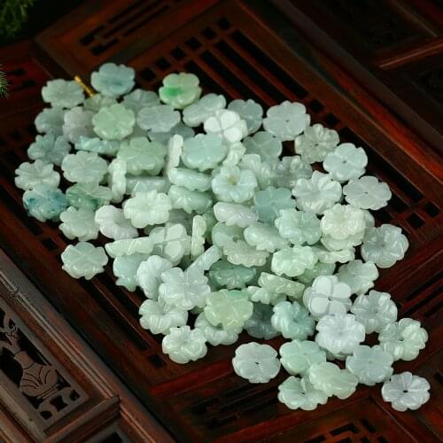 5PC Natural Jade Emerald 13mm Flower Pendant Accessories DIY Bangle Necklace Charm Jewellery Fashion Hand-Carved Amulet