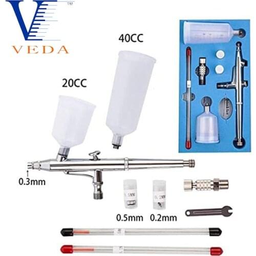 VEDA 0.2/0.3/0.5mm Double Action Trigger Airbrush Sets with 2 Cups Spray Gun Model Air Brush Kit for Makeup Nail Tool Tattoo Art
