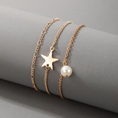 HI MAN 3Pcs/Set European Mixed Simple Pearl Star Anklet Women Noble Elegant Wedding Banquet Jewelry Accessories