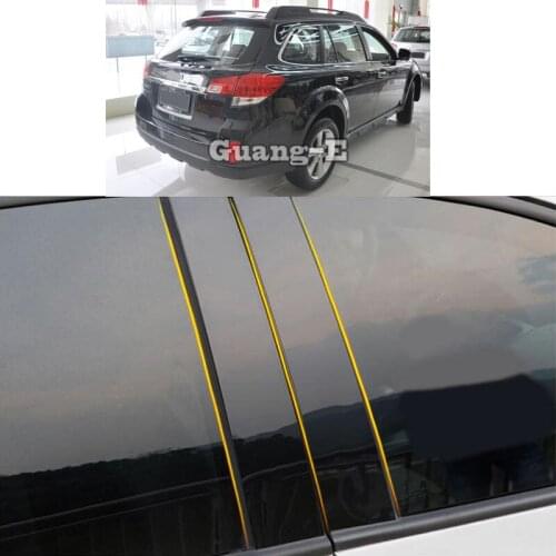 Car PC Material Pillar Post Cover Door Trim Window Piano Black Molding Sticker Plate 8pcs For Subaru Outback 2010-2014