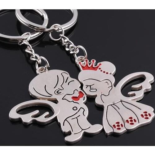 2PCS Pattern Boy & Girl Angel Wing Crown Metal Couples Lover New Charm Key Ring Chain Creative Wedding Accessories Friend Gift