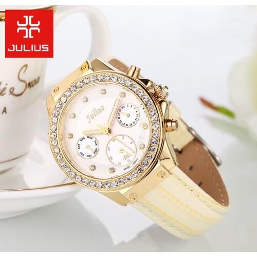 Real Functions Lady Womens Watch ISA Quartz Hours Woman Fashion Dress Shell Leather Girls Birthday Christmas Gift Julius Box