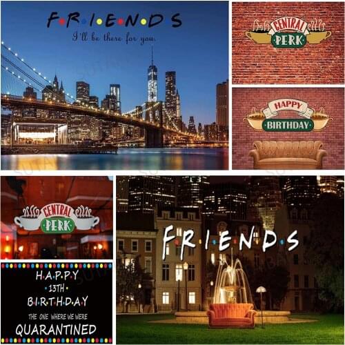 Friends Central Perk Theme Backdrop Red Brick Wall Retro Pub Sofa Coffee 80s 90s Birthday Party Decor Banner Photo Background