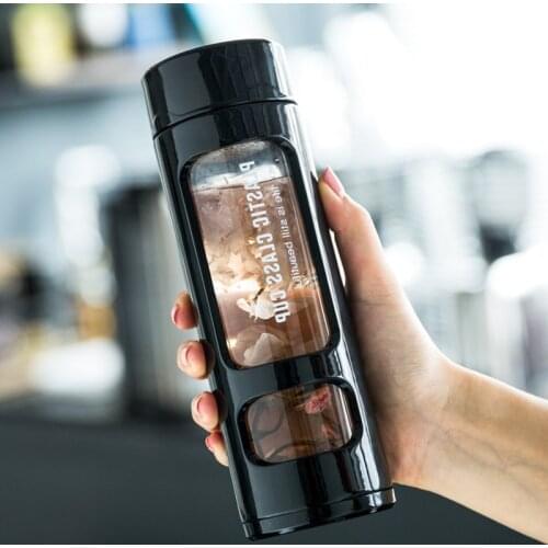 Double Layer Anti-scalding Plastic Shell Glass Cup Explosion Proof Business Gift Water Bottles Women Student with Tea Leak Cup