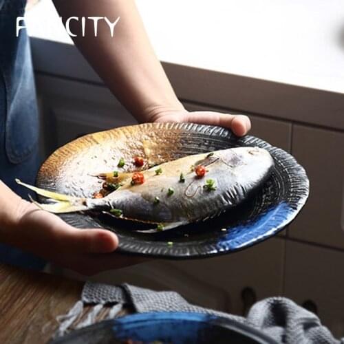FANCITY Japanese ceramic plate creative breakfast plate fruit salad plate large round plate household dish plate dessert pastry
