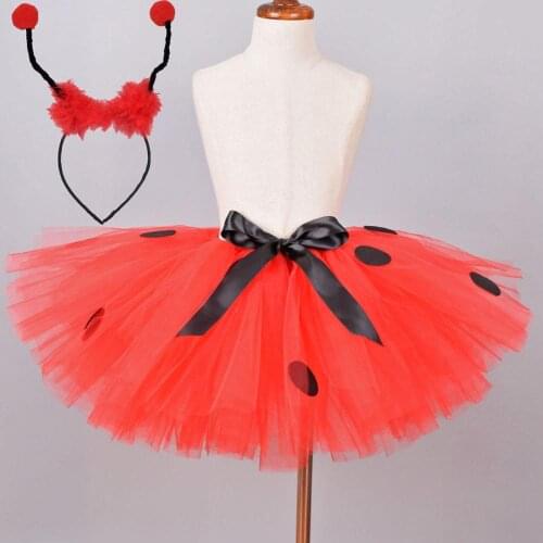 Girl Ladybug Fluffy Tutu Skirt Kids Birthday Party Cosplay Tulle Skirt Girls Halloween Ladybug Costumes Toddler Photo Props 0-12