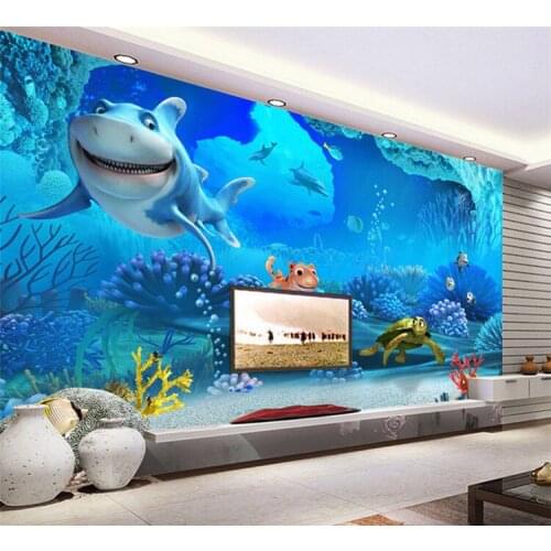 Living Room Sofa TV Background Wallpaper Bedroom Study Bar Wallpaper 3D Seabed World Childrens Room Mural