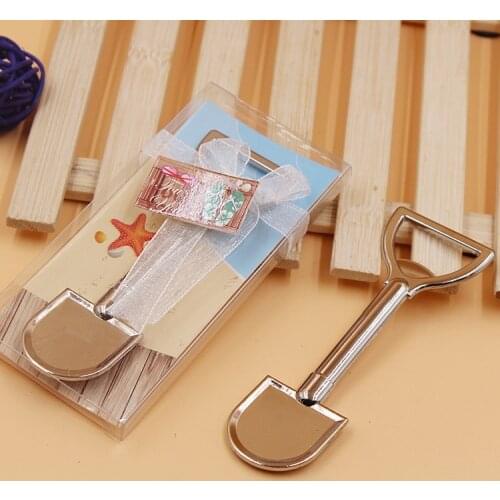 Hot sell 50pcs/lot Sand Shovel Beach Theme Metal Beer Bottle Opener Wedding Return Gifts for Guests