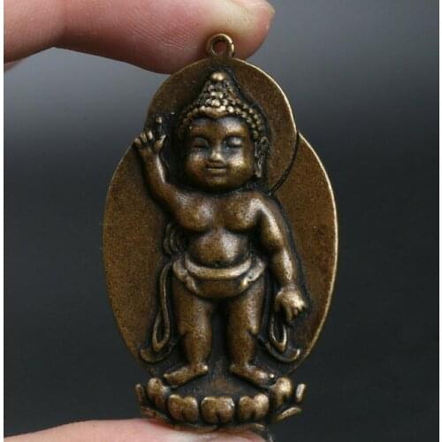 Chinese Bronze Buddhism Sakyamuni Prince Buddha Head Pendant Exorcise Evil Spirits Statue Auspicious Amulet
