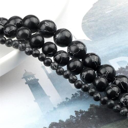 Natural Stone White Line Black Turquoises Round 4/6/8/10mm Loose Beads Men/Women For DIY Jewelry Making Bracelet Accessories