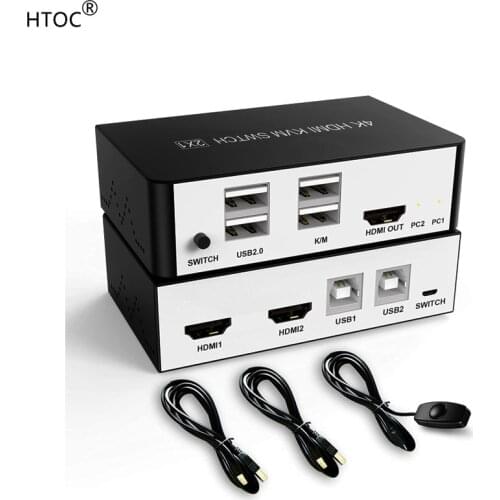 HDMI KVM Switch 2 Ports, with Hotkey Switch, USB Cable and Switch Cable, 3 Switch Modes,Support UHD Extended Display 4K@60Hz