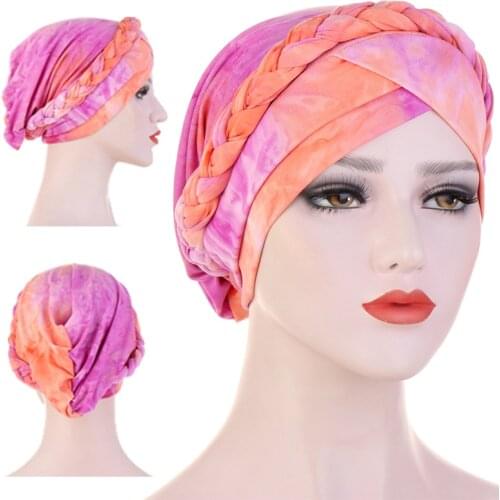Forehead Cross Turban Bonnet For Women Pure Color Cotton Braid Inner Hijabs Indian Wrap Hijab Underscarf Caps Muslim Headdress