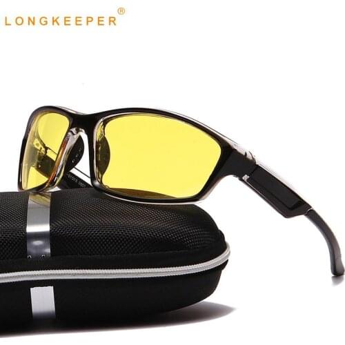 LongKeeper Anti-glare Night Vision Glasses For Driving Men Polarized Sun Glasses Yellow Lens Eyeware With Case Driver Goggles