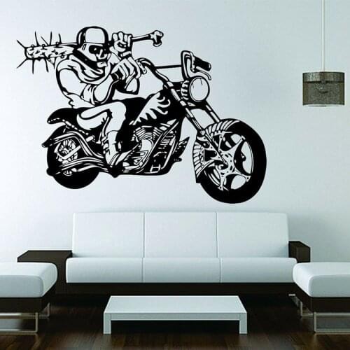 Motorcycle Skeleton Wall Decal Skull Rider Motorbike Cool Style Vinyl Window Stickers Teens Bedroom Garage Interior Decor E536