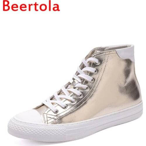 Brand Beertola Mens Casual Flats Shoes Bling Gold Silver Top Bottom Lace Up Leisure Style Designers Mixed Color Chaussures Male