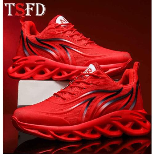 Non-slip Men Shoes Lace Up Mens Sneakers Low Top Red Running Shoes Air Mesh Summer Sport Shoe Man Damping Tennis Shoe 2020 C10