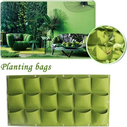 Green Color Wall Hanging Planting Bags 18 Pockets Grow Bag Planter Vertical Garden Vegetable Living Garden Bag Home Supplies