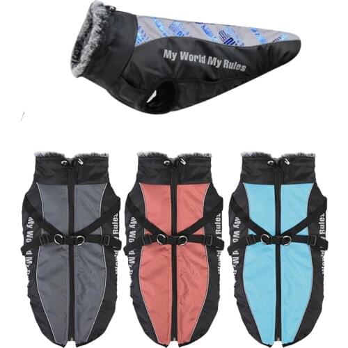 New Reflective Windproof Waterproof Winter Warm Dog Clothes Oxford Fleece Vest Furry Collar Dogs Jacket Coat For Large Dogs