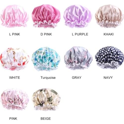 New Waterproof Hair Caps Satin Bath Hair Cover Women Double Layer Bathing Hat Salon Make Up Thick Hair Styling Headwear