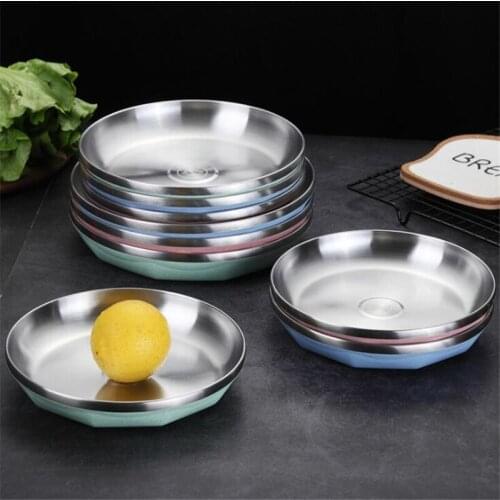 Top Quality Camping 20cm Dia Stainless Steel Tableware Dinner Plate Food Container Kitchen Family Tableware
