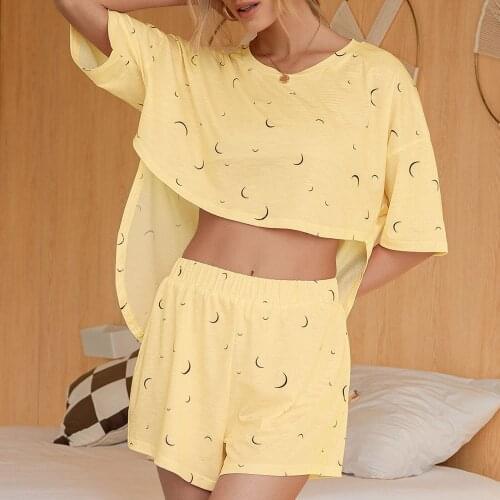 Womens 4 Colors Fashion Temperament Tops Shorts Home Wear Simplicity Printing Casual Loose Comfortable Homewear Pajamas Suit