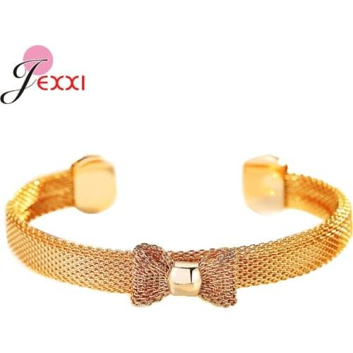 Rose Gold Color Cuff Opening Bowtie New Design Dazzling Bracelets For Women Girls Wedding Party Jewelry Accessories Mujer