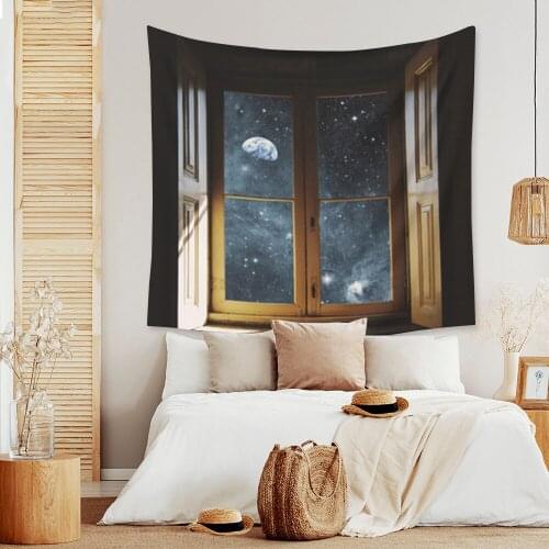 Psychedelic Moon Starry Tapestry Window Wall Hanging Blanket Dorm Room Sky Carpet
