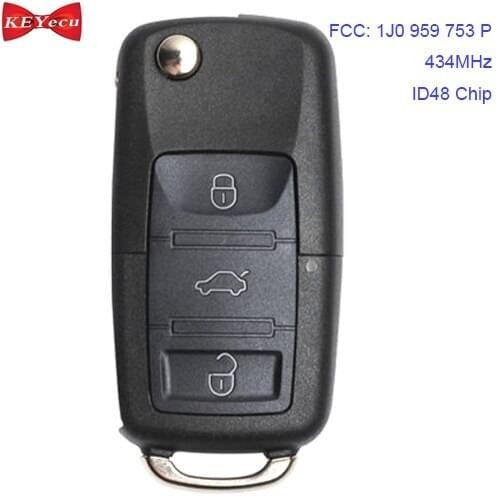 KEYECU for Volkswagen Golf Beetle Passat Remote Key Fob 1J0959753P 1J0 959 753 P 434MHz ID48 Chip