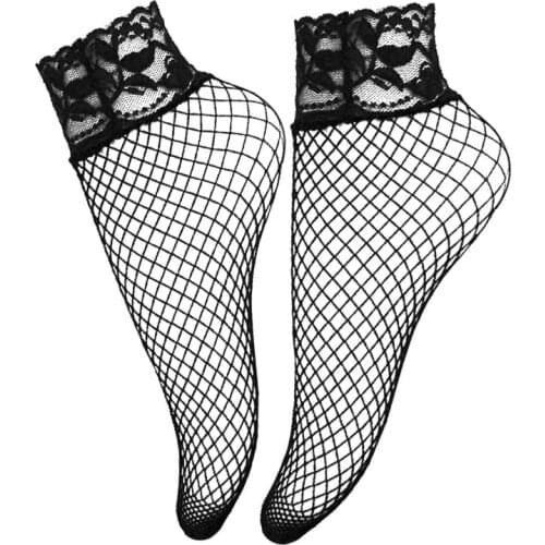 Sexy Lace Mesh Fishnet Socks Women Black Hollow Out Short Ankle Socks Summer Frilly Womens Nylon Transparent Sock Sokken Vrouwen