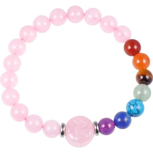 SUNYIK 7 Chakra Reiki Semi Precious Stone Yoga Beads 8mm Stretch Bracelet,Healing Crystal Tree of Life Charm Jewelry 7 inches