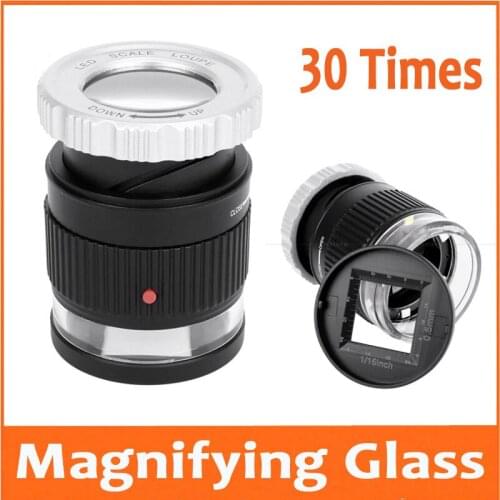 30X LED Illuminated Adjustable Cylindrical Magnifier Magnifying Glass Lens Antique Jewelry Measurement Textile Printing Lupa
