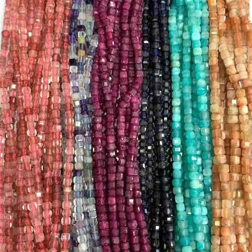Veemake Tourmaline Ruby Sunstone Amethyst Apatite Aquamarine Iolite Moonstone Edge Cube Faceted Beads For Jewelry Making 07189