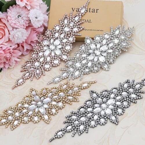 WENXI 30PCS Wholesale Luxury Rhinestones Appliques For Wedding Dress Waistband Rose Gold Clear Crystal Accessory WX855