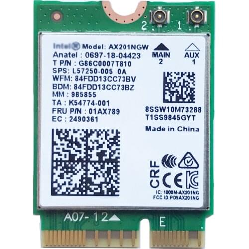 Wi-Fi 6 Intel AX201 Bluetooth 5.0 Dual Band 2.4G / 5G Wireless NGFF CNVi Wifi Card AX201NGW 802.11ac / ax 2.4Gbps