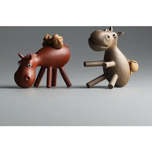 WIZAMONY Yixing Purple Clay Tea Pet handmade Donkey zisha Chinese Purple pets Clay glaze teapets Art Collectible Home Decoration