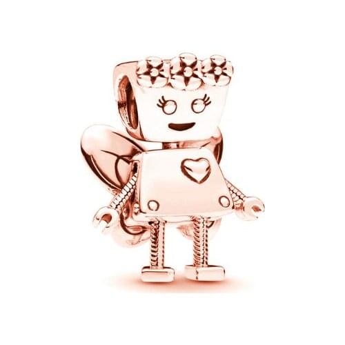 925 Sterling Silver Bead Floral Rose gold Bella Bot Charm Beads Fit Women Pan Bracelet & Necklace Diy Jewelry