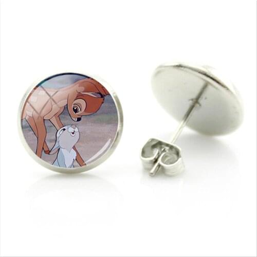 Disney Fawn Bambi Stud Earrings Glass Image Cabochon Ladies Men Metal Earrings Jewelry Gifts