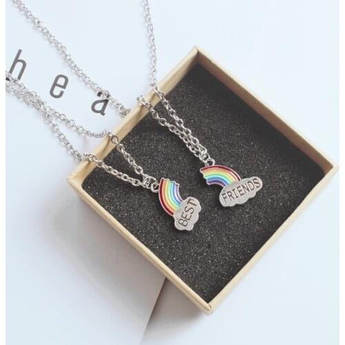 Women Stitching Heart Rainbow Friendship Couple Necklace Fashion Best Friend One Pair Pendant Necklace Choker Jewelry Friendship