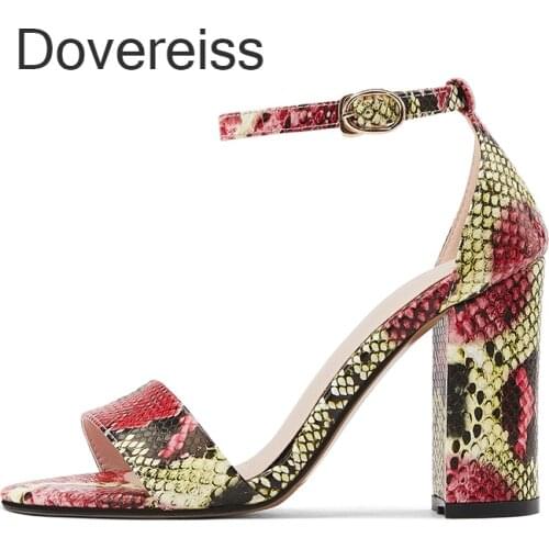 Summer Women New Fashion Sexy Consice Shoes Party Shoes Chunky Heels Block Heels Narrow Band Snakeskin Sandals 44 45