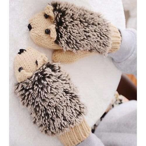 Womans Winter Warm Cartoon Hedgehog Gloves Women Cute Knit Out door Female Cotton White Mitten Guantes Mujer Luvas Feminina luva