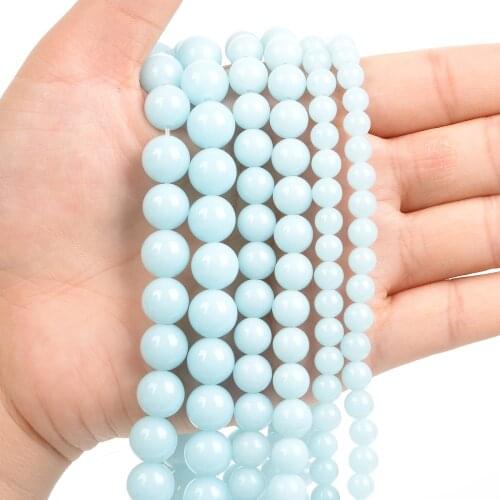 1Strand/Lot 6/8/10mm Natural Stone Light Blue Luminous Stone Round Beads Loose Spacer Bead For Jewelry Making DIY Accessories