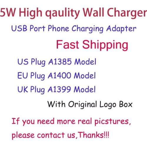 10pcs/lot High Quality 5W Wall Charger A1400 A1385 EU US USB Travel AC Power Adapter For 5 6 7 Plus XR XS Max With Package